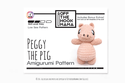 Peggy the Pig Plush Amigurumi, Cuddly Chenille Characters. Posh yarn Crochet Pattern