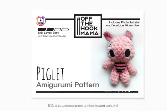 Piglet Chibi Amigurumi Crochet PATTERN - No and low Sew Amigurumi, crochet chibi plush Instant Download