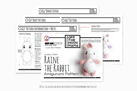 Raine Rabbit Plush Amigurumi, Cuddly Chenille Characters. Posh yarn Crochet Pattern