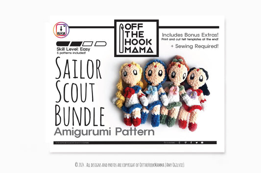 5 patterns in one Crochet Sailor Scout Amigurumi Pattern: Chibi Solar Scout Team Bundle (PDF)