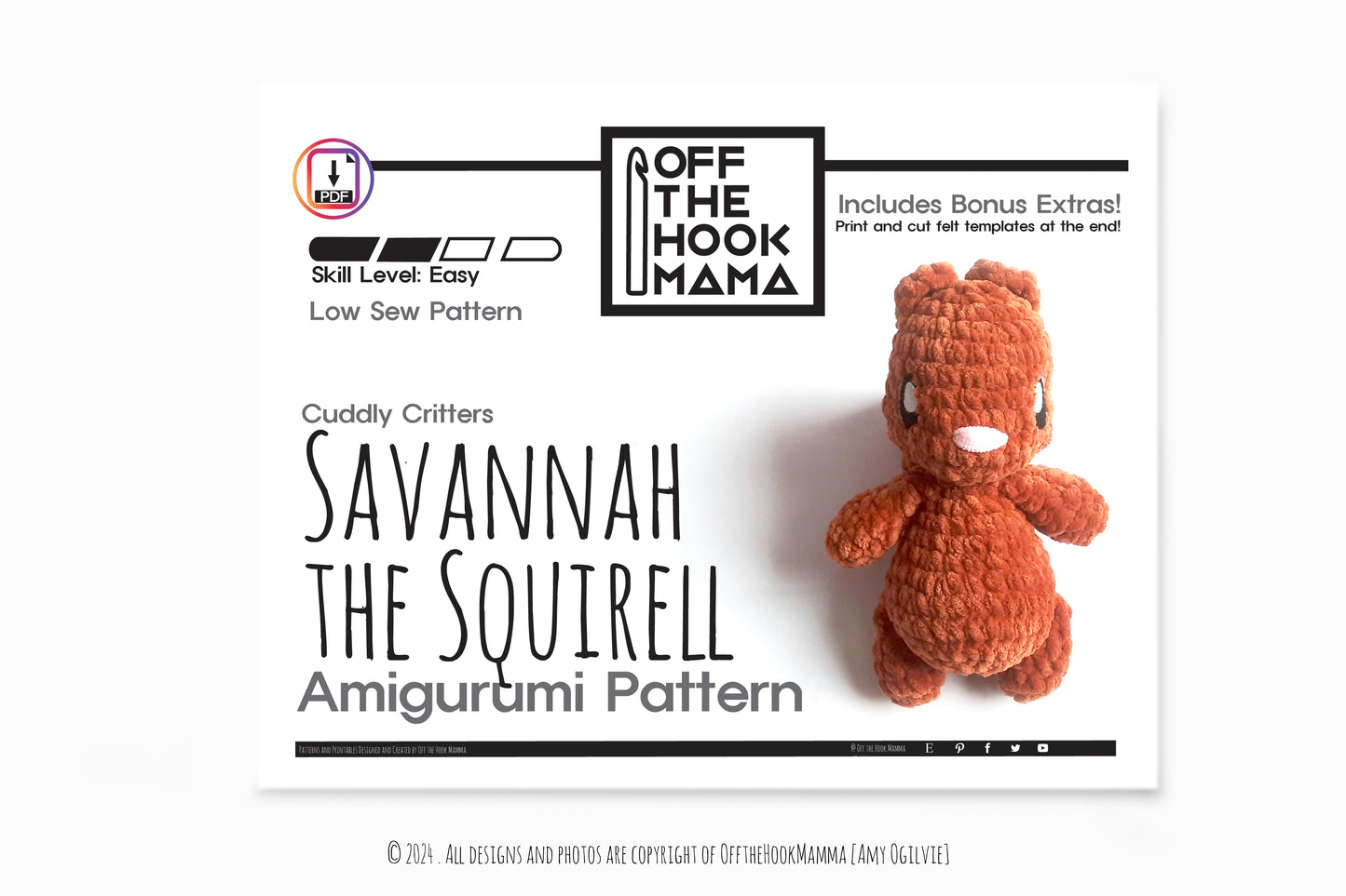 Savannah Squirrel Plush Amigurumi, Cuddly Chenille Characters. Posh yarn Crochet Pattern