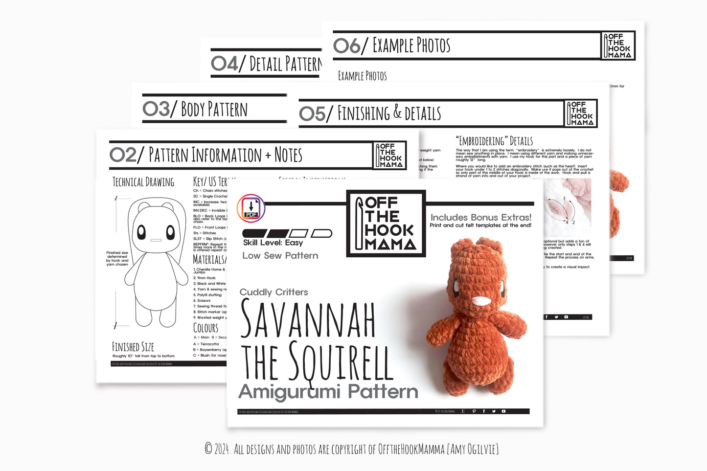 Savannah Squirrel Plush Amigurumi, Cuddly Chenille Characters. Posh yarn Crochet Pattern