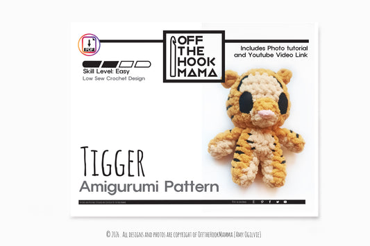 Tigger Crochet Chibi PATTERN: Character Crochet Plush Amigurumi (PDF Pattern)